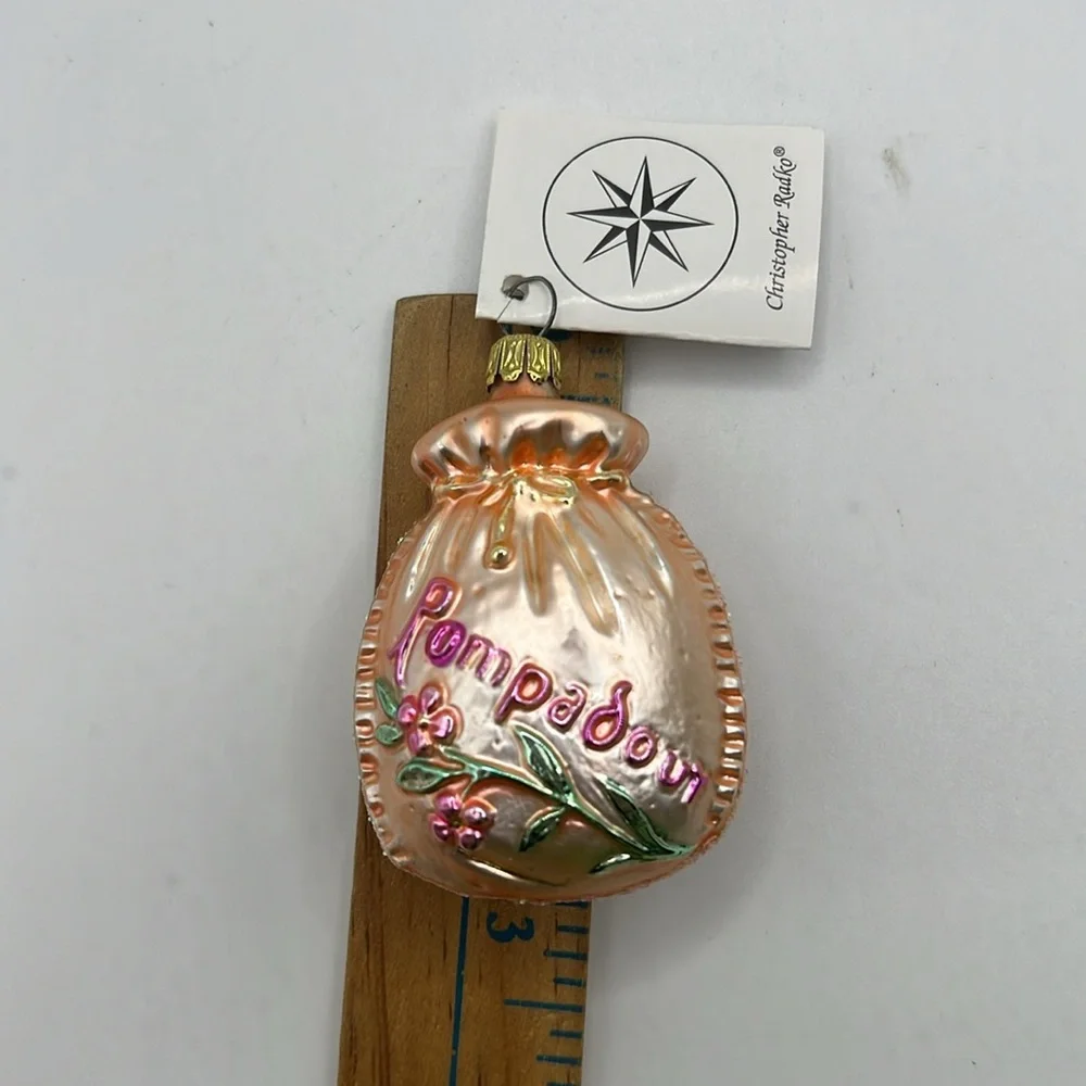 Rare Christopher Radko Glass Ornament Collectible Pompadour Purse Bag Flowers